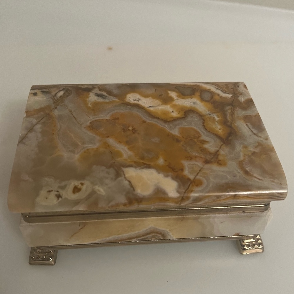 Vintage marble+ Brass Stash Box with Paw Feet, Circa 1950s